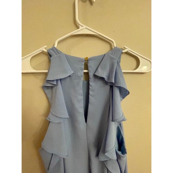 Everly Light Blue Ruffle A Line Dress Soft Back Keyhole Sleeveless Short Medium - Picture 5 of 7